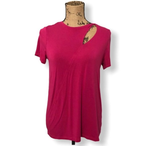 {Tahari} Pink Cut Out Short Sleeve Tee - Picture 1 of 6